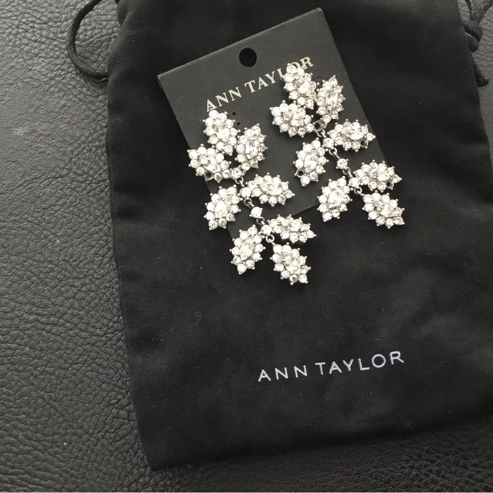 Ann Taylor Silver Crystal Floral Cascade Earrings